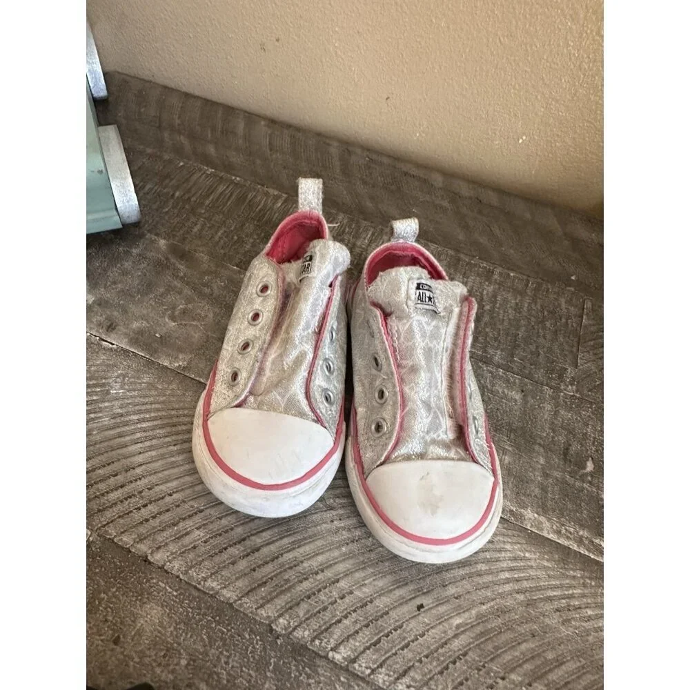 Converse CT All Star Simple Slip OX Silver/Pink Toddler Girl's Sneakers-Sz 7